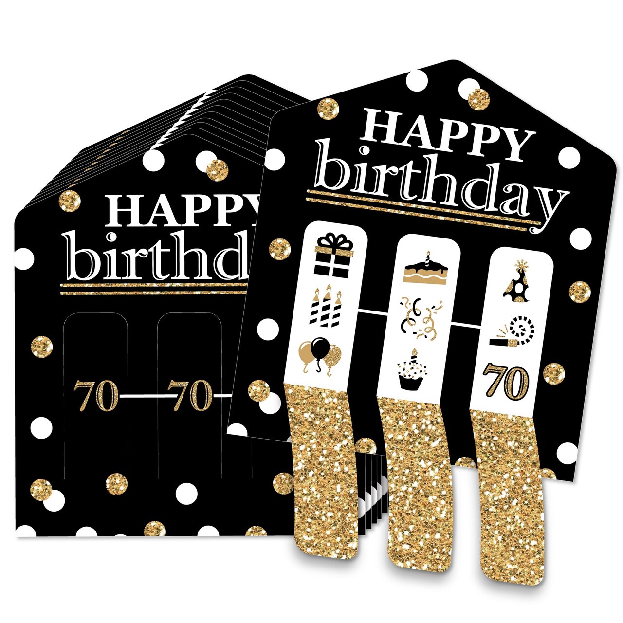 Big Dot of Happiness Adult 70th Birthday - Gold - Birthday Party Game Pickle Cards - Pull Tabs 3-in-a-Row - Set of 12